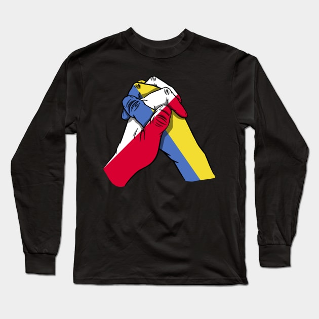 Poland and Ukraine Flags Holding Hands Ukraine Poland Roots Long Sleeve T-Shirt by BramCrye